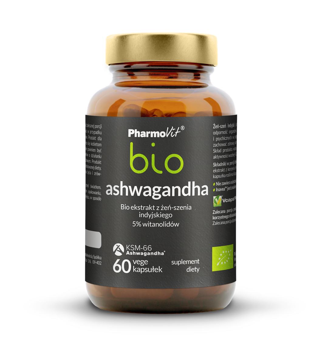 ASHWAGANDHA EKSTRAKT (250 mg) BEZGLUTENOWY BIO 60 KAPSUŁEK - PHARMOVIT